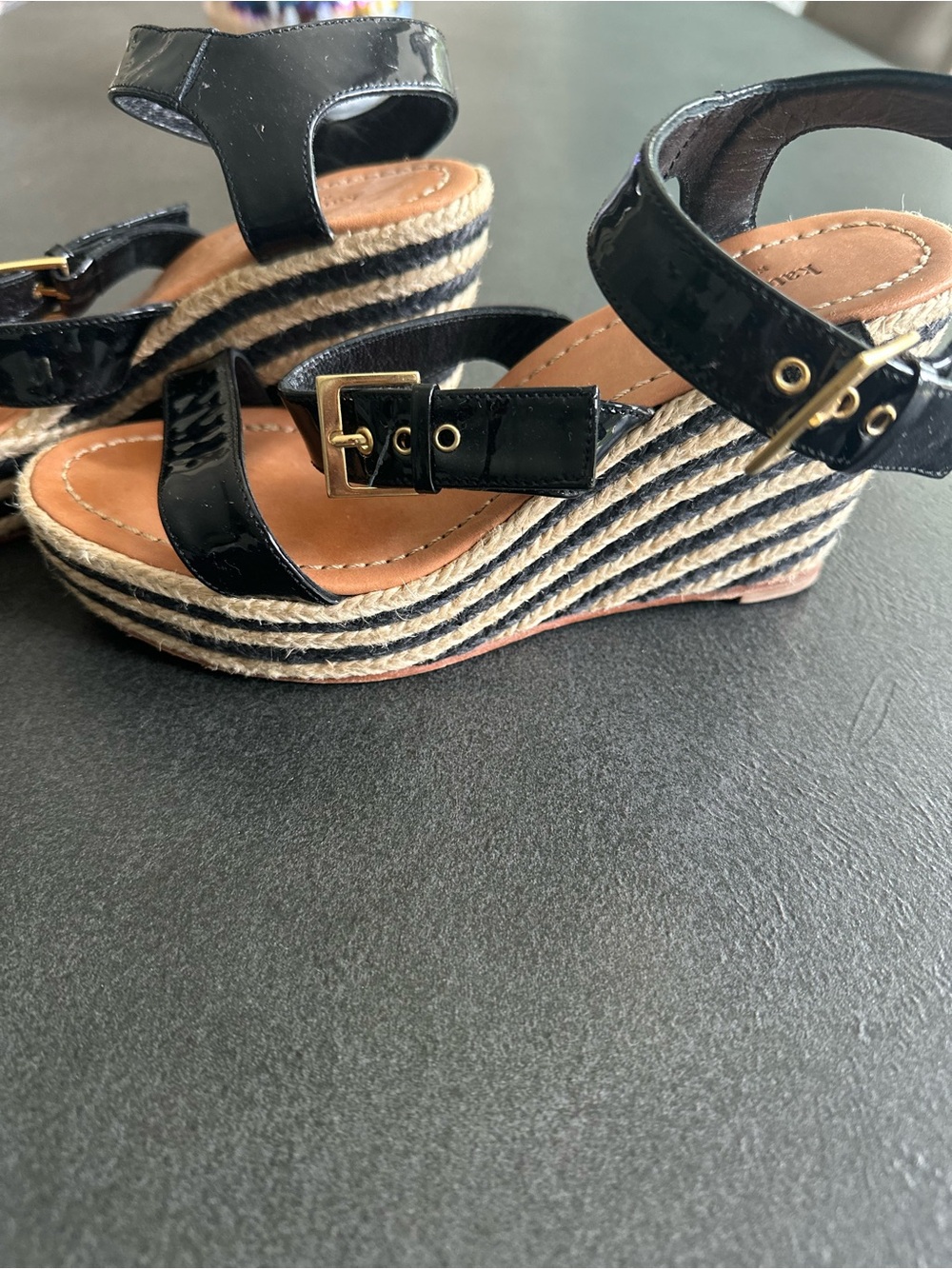 kate spade Black Patent Leather Strappy Ankle Sandals